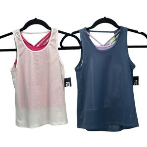 Ideology Girls Sleeveless Double Layer Mesh Tank Top Bundle of 2 - White Blue